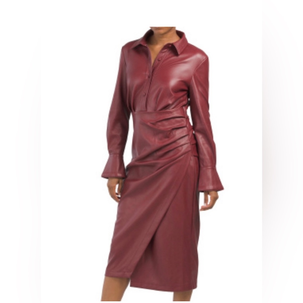7 FOR ALL MANKIND Faux Leather Wrap Dress Currant S